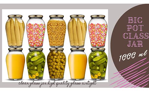 Ash  Roh Ash & Roh® - Clear Glass Jar And Container With Air Tight Lid Storage of Spices and Dry Fruit (1000 ML BIG POT, 4) - Image 5