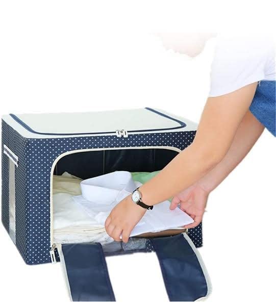 PERPART 66 LTR Foldable Steel Frame Cloths Zip Organizer Bag and Oxford Fabric Storage Living Cover Boxes For Wardrobe Shelves Clothes Sarees Bed Sheet BlanketTop and Front Zipper Open Bags - Image 3