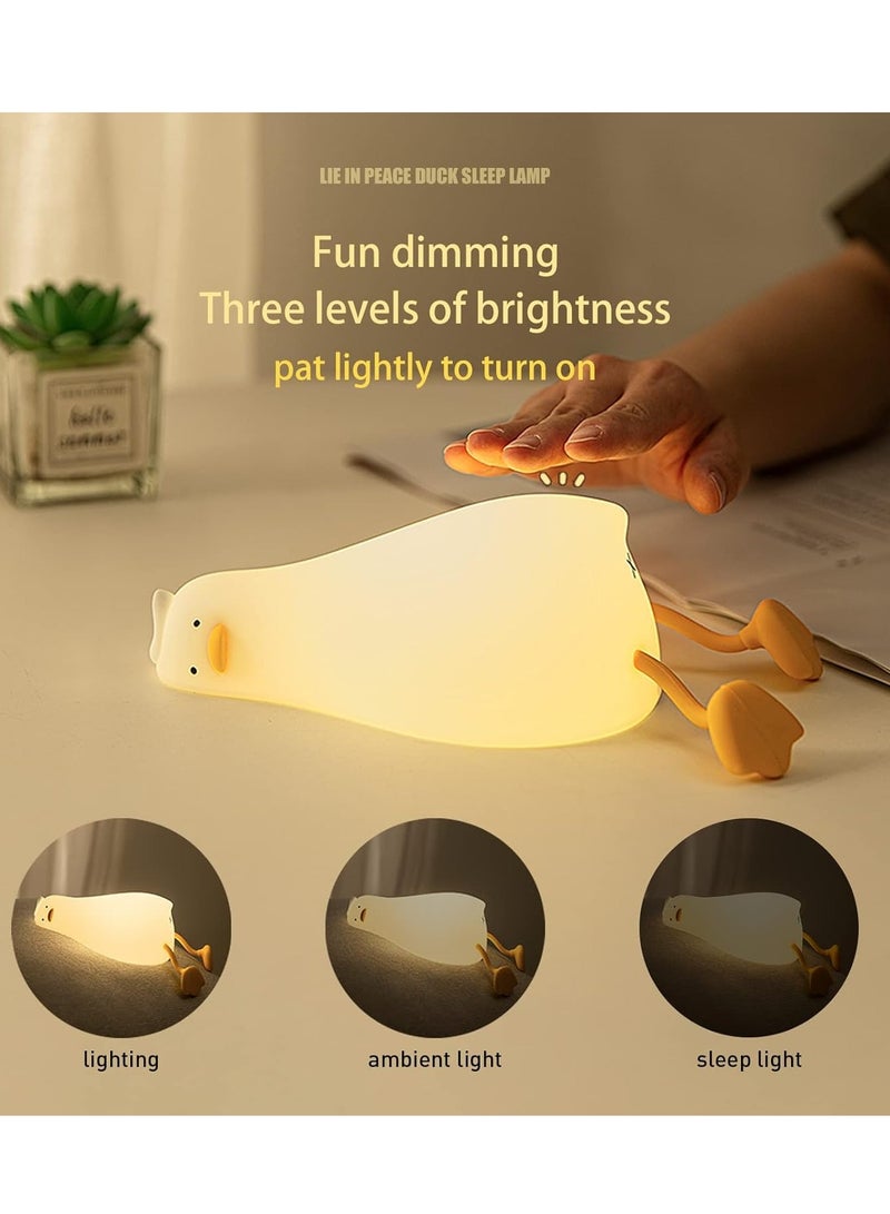 ELTRAZONE Lying Flat Duck Night Light – LED Squishy Duck Lamp, Rechargeable Silicone Dimmable Nursery Nightlight, Touch Control Bedside Lamp for Breastfeeding, Cute Finn the Duck Night Light for Kids - Image 2