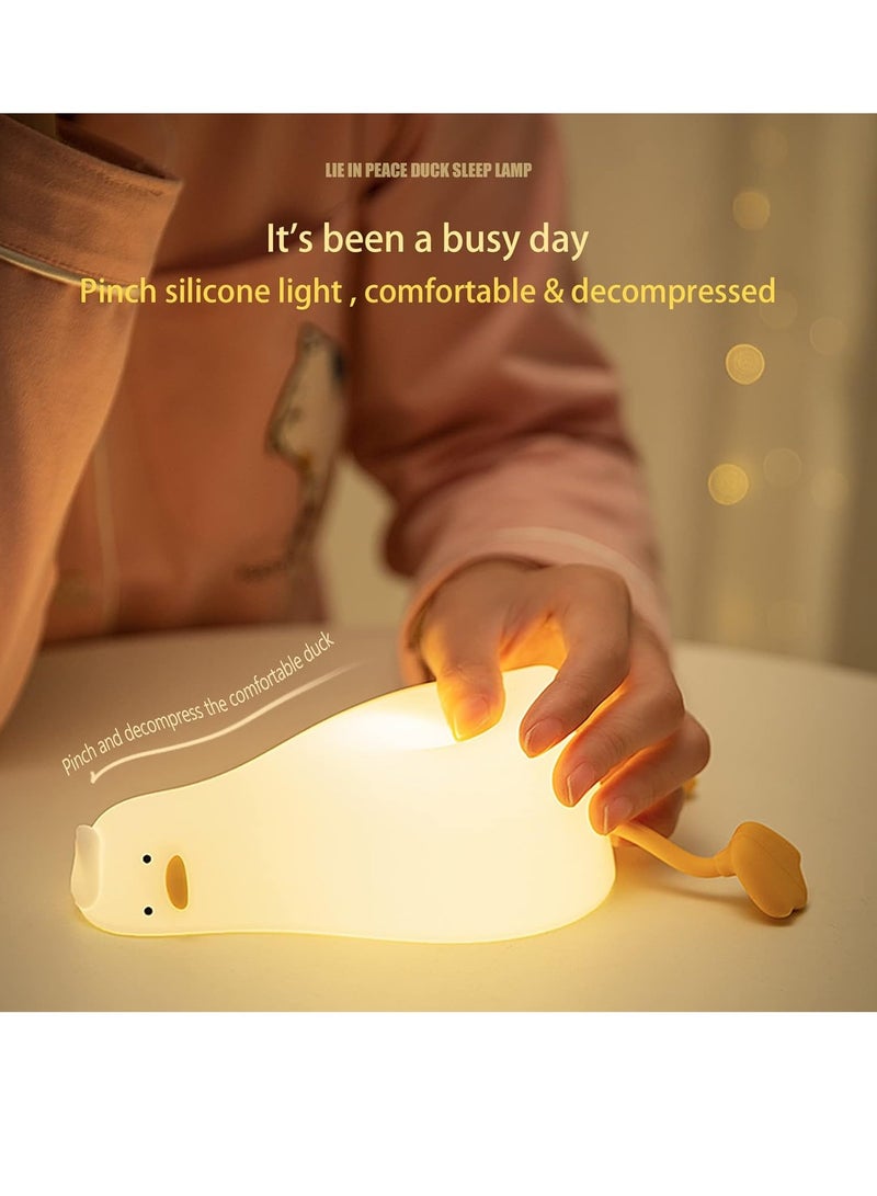 ELTRAZONE Lying Flat Duck Night Light – LED Squishy Duck Lamp, Rechargeable Silicone Dimmable Nursery Nightlight, Touch Control Bedside Lamp for Breastfeeding, Cute Finn the Duck Night Light for Kids - Image 5