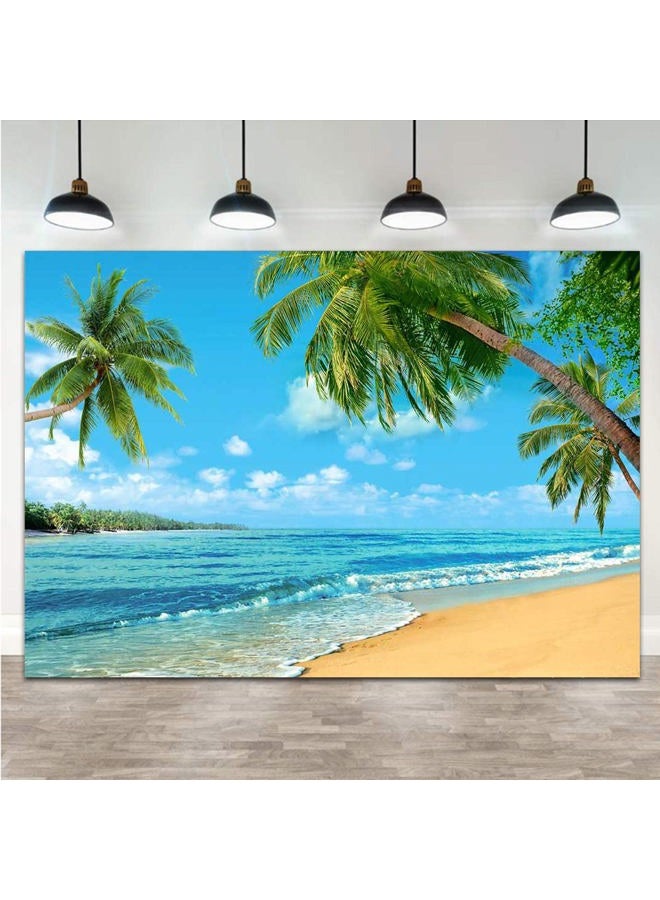 Qian Summer Tropical Hawaii Palm Tree Or Beach Photography Backdrops 7X5FT Blue Sea Sky Sunshine Luau Party Photo Background Wedding Bride Shower Baby Birthday Party Banner Supplies Props 8x6ft - Image 1