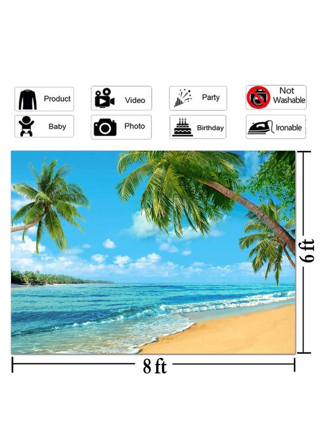 Qian Summer Tropical Hawaii Palm Tree Or Beach Photography Backdrops 7X5FT Blue Sea Sky Sunshine Luau Party Photo Background Wedding Bride Shower Baby Birthday Party Banner Supplies Props 8x6ft - Image 4