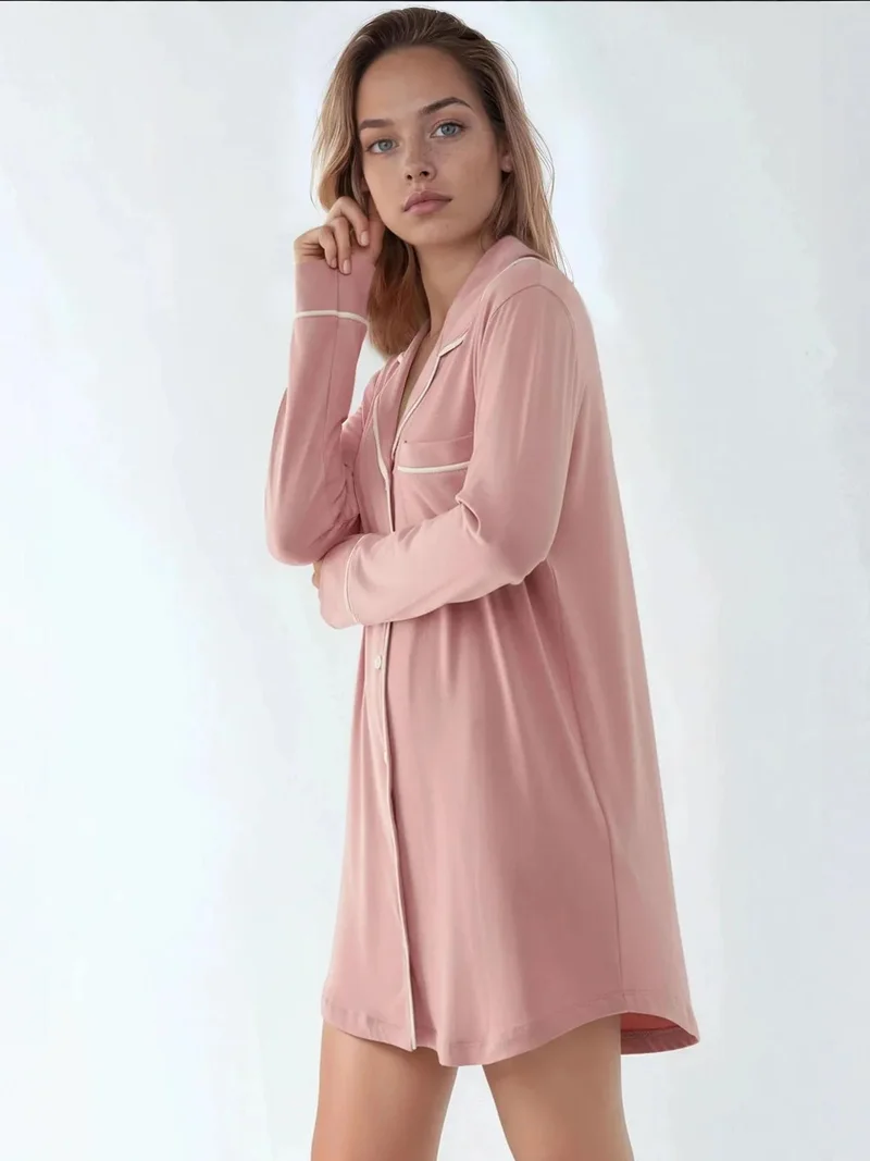 HICCUP Extra Soft Touch Relaxed Fit Mini Lounge Dress with Shirt Collar