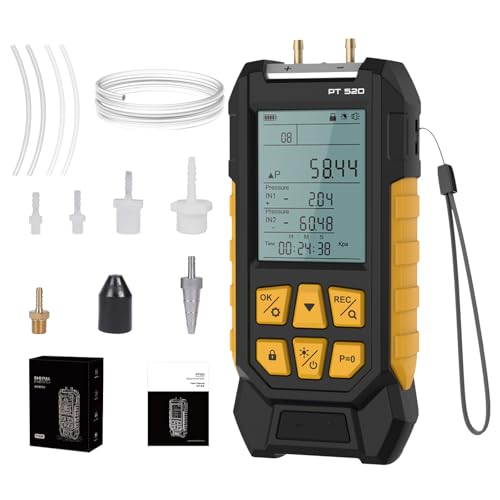 VKALTUL Manometer, Digital Manometer HVAC Dual Port Air Gas Pressure Tester Differential with 10 Units High Accuracy Value 29 Data Stores Backlight Display,-100~200Kpa,-1000~2000mbar - Image 1