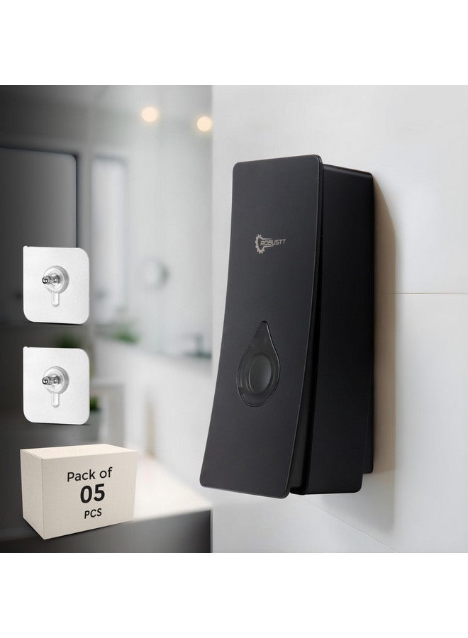 ROBUSTT موزع سائل صابون يدوي مثبت على الحائط - أسود (200 مل، عبوة من 1) - مع خطافات لاصقة | مقاوم للتسرب، نافذة شفافة، تركيب سهل - عبوة من 5 - Image 1