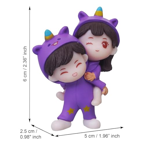 PICKARTME Valentine Gift for Girlfriend Boyfriend| Purple Resin Miniature Cute Couple Statue Girl on Boy's Shoulder Decorative Showpiece Valentine Day Gift for Husband Wife - Image 2