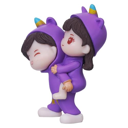 PICKARTME Valentine Gift for Girlfriend Boyfriend| Purple Resin Miniature Cute Couple Statue Girl on Boy's Shoulder Decorative Showpiece Valentine Day Gift for Husband Wife - Image 3