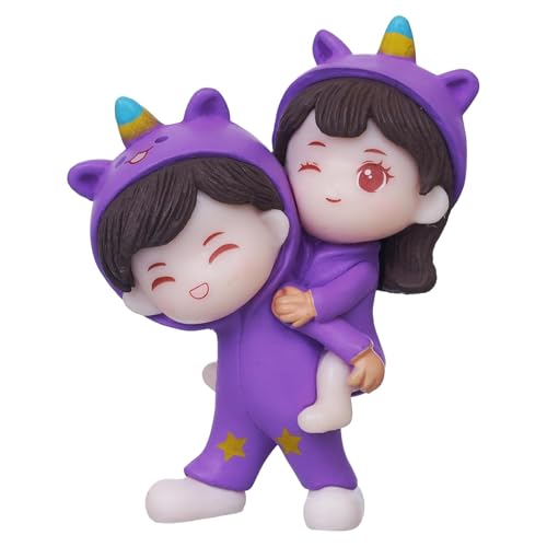 PICKARTME Valentine Gift for Girlfriend Boyfriend| Purple Resin Miniature Cute Couple Statue Girl on Boy's Shoulder Decorative Showpiece Valentine Day Gift for Husband Wife - Image 1