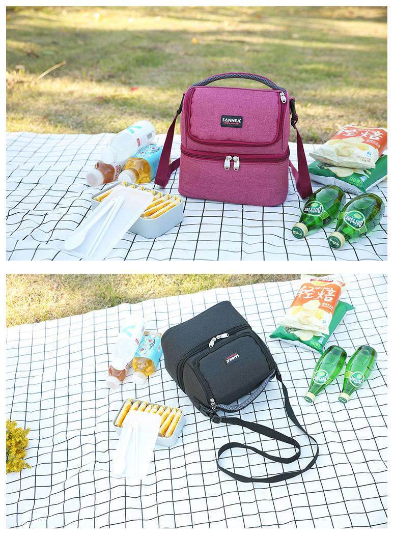 SANNE Thermal Insulated Lunch Bag Handheld Double-Layer Picnic Bag - Image 3