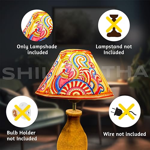 SHILP KATHA Handicraft Leather Lamps Shade (without stand) for Home Decoration | Handmade Side Table Lamp for Bedroom Decor | Decorative festival gift for Living Room, Desk | Peacock (10 inch width) - Image 2