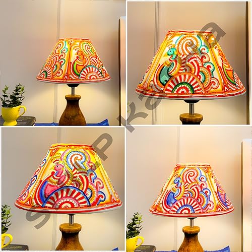 SHILP KATHA Handicraft Leather Lamps Shade (without stand) for Home Decoration | Handmade Side Table Lamp for Bedroom Decor | Decorative festival gift for Living Room, Desk | Peacock (10 inch width) - Image 4