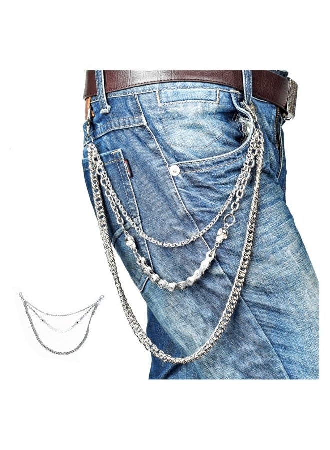 Pants Chain for Men Women, Biker Skull Wallet Chain, Punk Men Cool Skull Punk Trouser Long Wallet Key Chain for Hip Hop Rock Jean, Silver, 60-80cm - Image 1