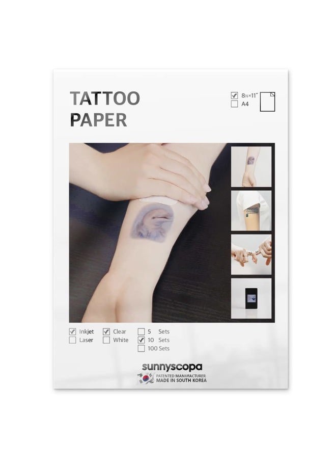 Sunnyscopa ورق تاتو مؤقت قابل للطباعة لطابعة INKJET - حجم US LETTER 8.5"X11"، 10 ورقات - ورقة نقل صورة مخصصة للجلد - قناع مائي مخصص لنقش الحناء - Image 1