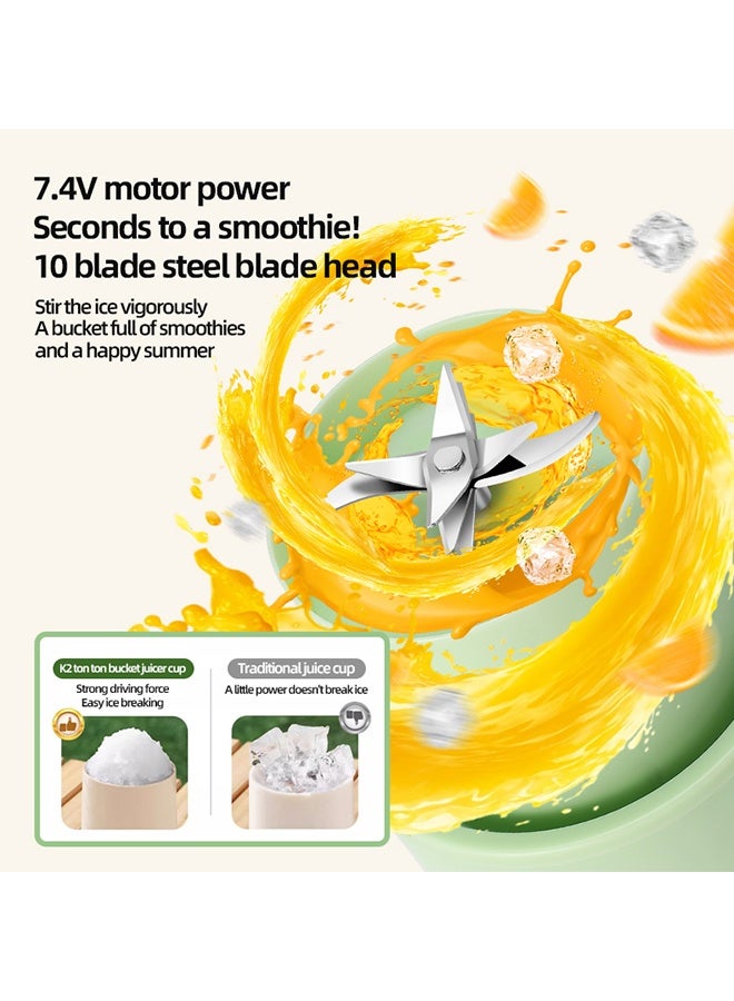 JCB CHIC Juicing Cup -Wireless Portable Juicing Bucket Electric Sports Cup Fresh Fruit Juicer, 800ml Large Capacity Dual Speed Juicing And  Direct Drinking Dual-use With 10 Stainless Steel  Blades(k2 white) - Image 5