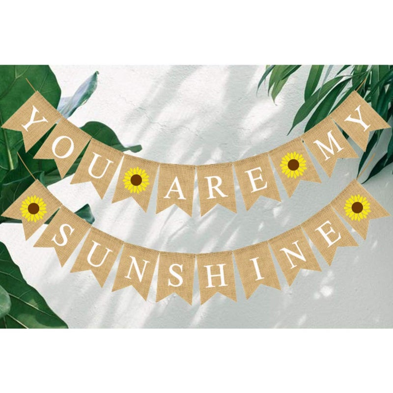 Amosfun You are My Sunshine Banner Sunflower Burlap Banner Swallowtail Linen Bunting Garland for Baby Shower Kids Birhday Party Wedding Decoration - Image 3