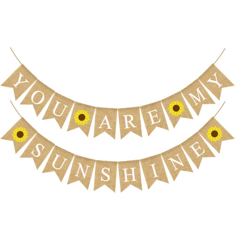 Amosfun You are My Sunshine Banner Sunflower Burlap Banner Swallowtail Linen Bunting Garland for Baby Shower Kids Birhday Party Wedding Decoration - Image 1