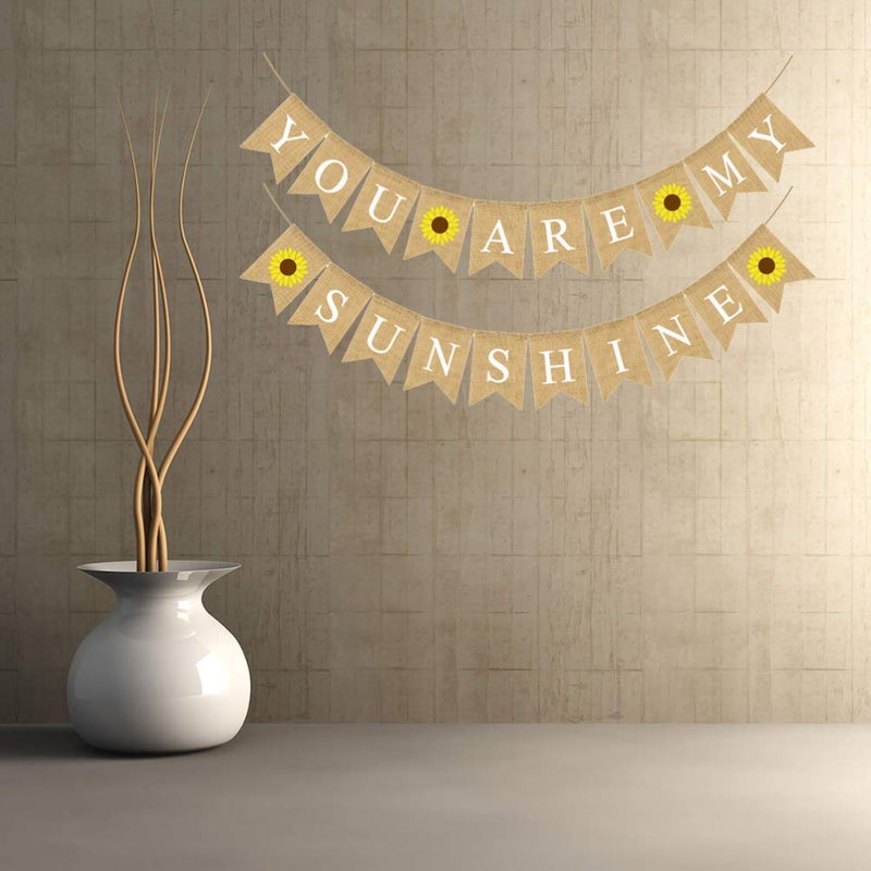 Amosfun You are My Sunshine Banner Sunflower Burlap Banner Swallowtail Linen Bunting Garland for Baby Shower Kids Birhday Party Wedding Decoration - Image 4