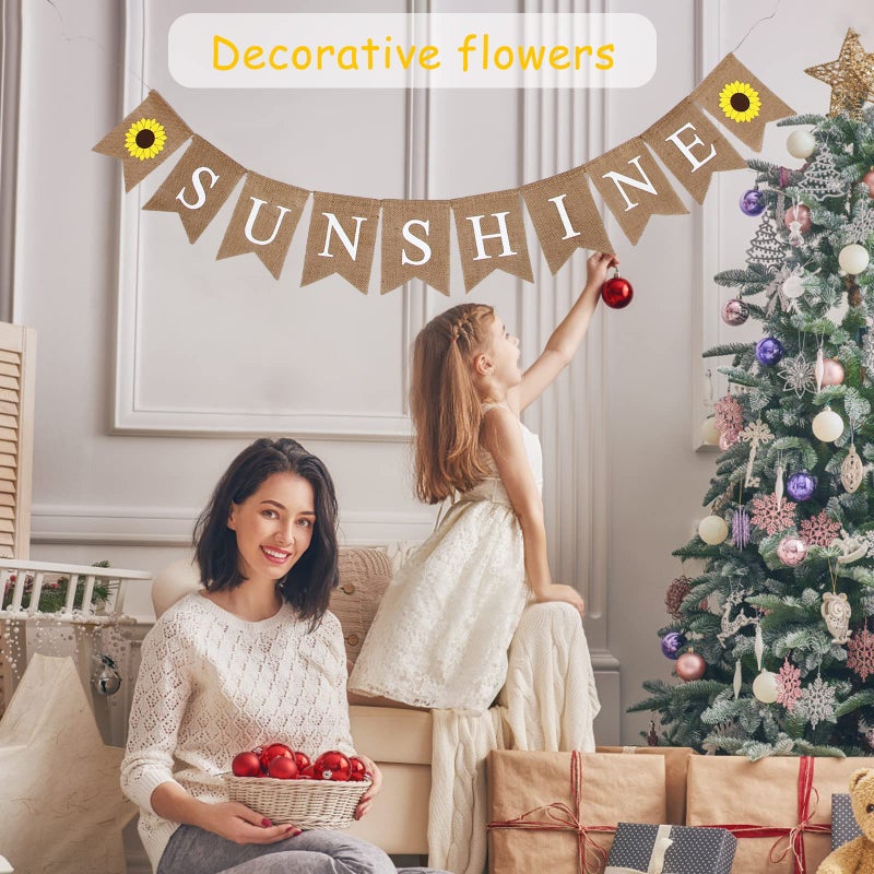 Amosfun You are My Sunshine Banner Sunflower Burlap Banner Swallowtail Linen Bunting Garland for Baby Shower Kids Birhday Party Wedding Decoration - Image 5