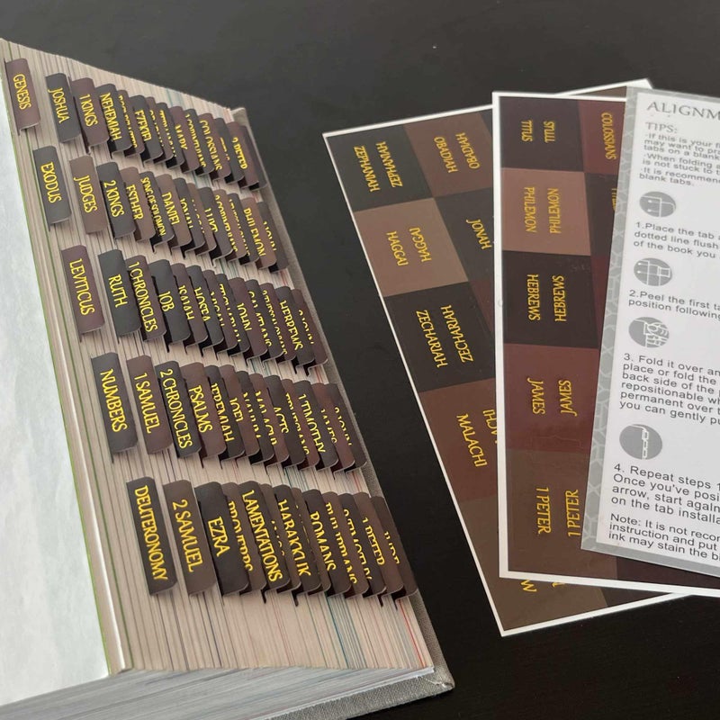 Thinkor Reposition Laminated Bible Tabs, Large Print Stickers, Easy to Read & Apply Bible Tabs for Women & Man (Gold Earthy Brown) - Image 1