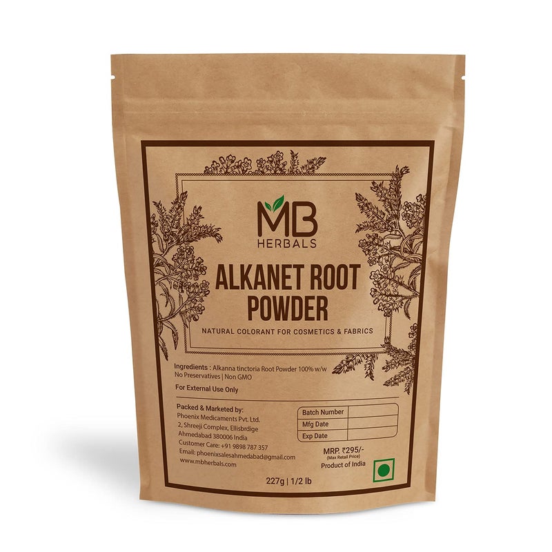 MB Herbals Alkanet Root Powder 8 oz  227 Gram  Alkanet Powder  RatanjotAlkanna tinctoria  Natural Coloring Agent for Cosmetics  Fabrics  Hair Growth