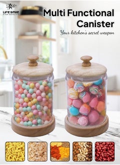 Life Smile Food Storage Jars Set with Lids - Airtight Canister Set Containers, Acrylic Food Storage of Bulk, Dry Food Including Flour, Sugar, Coffee, Rice, Tea, Spices (Bamboo Cover, 6 Pieces)  - Image 4
