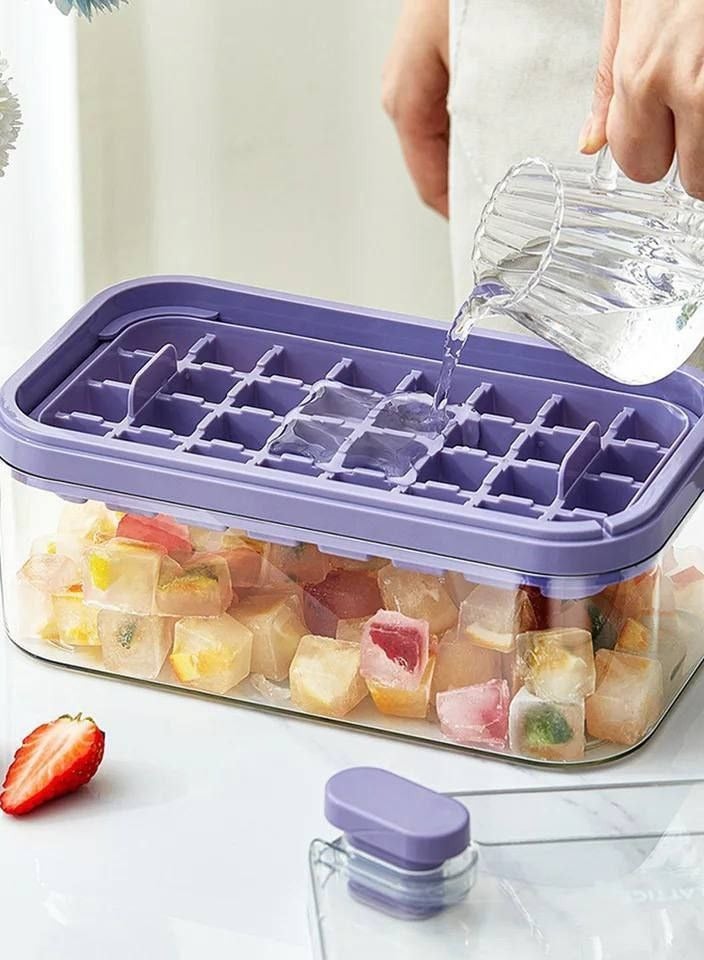 Ice Cube Mold Tray with Lid and Freezer Tray, Small Silicone Ice Cube Molds with 2 Trays for One-Key Ice Making, Homemade Ice Cubes for Smoothies and Cocktails, 64 Pieces H - Image 1