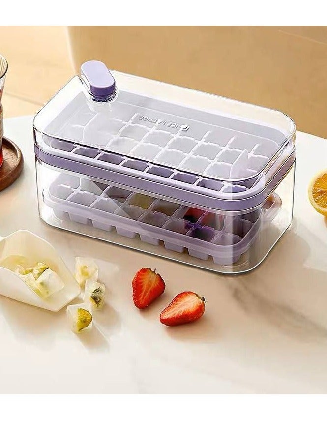 Ice Cube Mold Tray with Lid and Freezer Tray, Small Silicone Ice Cube Molds with 2 Trays for One-Key Ice Making, Homemade Ice Cubes for Smoothies and Cocktails, 64 Pieces H - Image 2