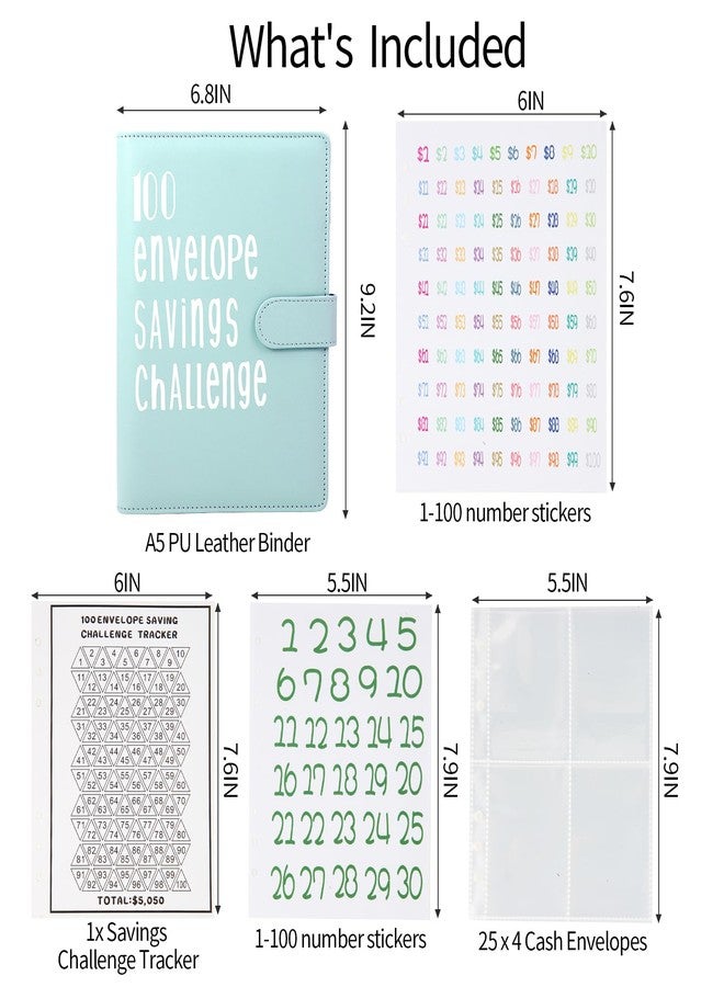 LMTNNB 100 Envelopes Money Saving Challenge Binder, Save 5050 Dollars 100 Day Envelope Challenge Binder with 100 Cash Envelopes, Tracker, and Stickers - Image 2