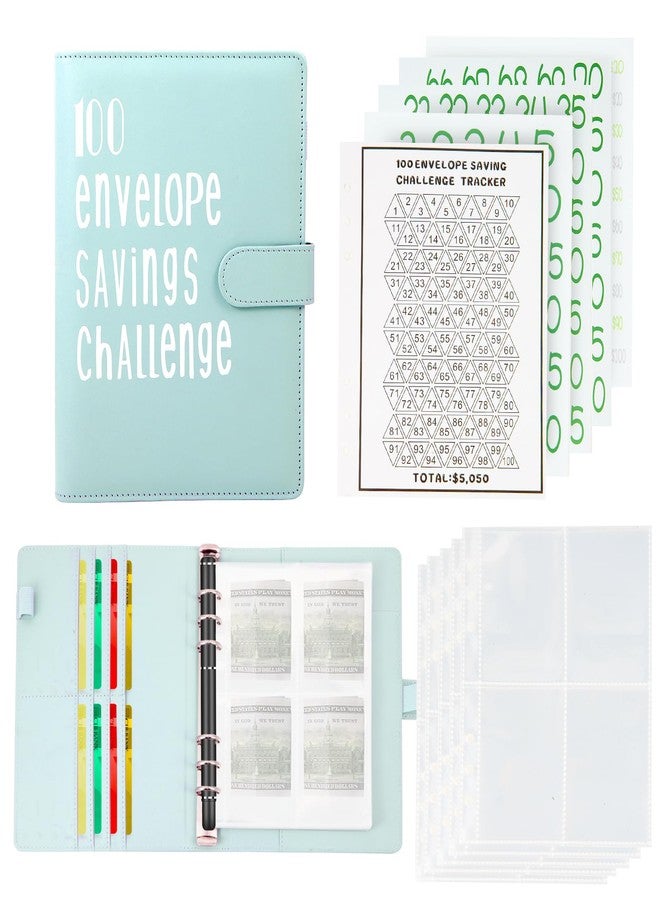 LMTNNB 100 Envelopes Money Saving Challenge Binder, Save 5050 Dollars 100 Day Envelope Challenge Binder with 100 Cash Envelopes, Tracker, and Stickers - Image 1