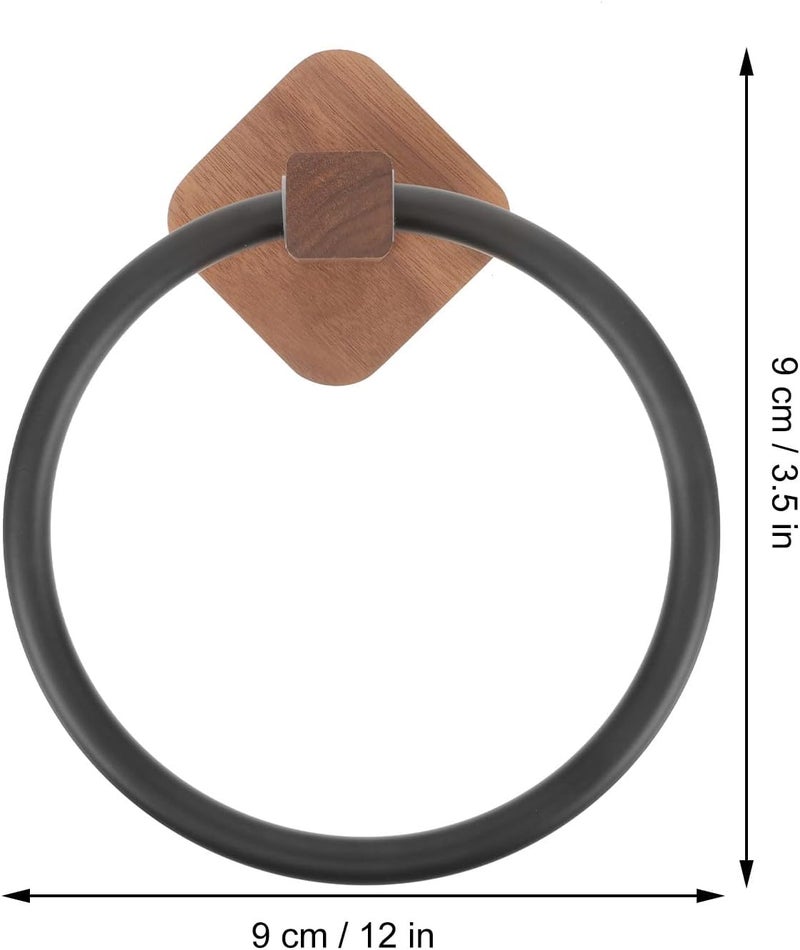 Wooden Bathroom Towel Ring Rack Black Non-Drilling Wall-Mounted Towel Holder for Hand and Washcloths Bathroom Organizer - Image 2
