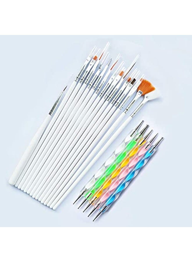 موردلي طقم تزيين الأظافر، طقم تصميم أقلام الأظافر - فرشاة تزيين الأظافر وأقلام تحديد النقاط، مثالية لفن الأظافر ورسم تفاصيل الوجه، مجموعة من 20 قطعة بيضاء. - Image 1