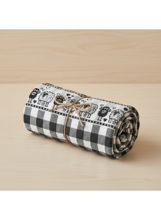 توالا منشفة مطبخ قطنية ٥٠*٧٠نمط مربعات بيضاء وسوداء مع رسومات على شكل انغام - Image 1