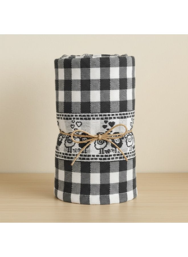 توالا منشفة مطبخ قطنية ٥٠*٧٠نمط مربعات بيضاء وسوداء مع رسومات على شكل انغام - Image 2