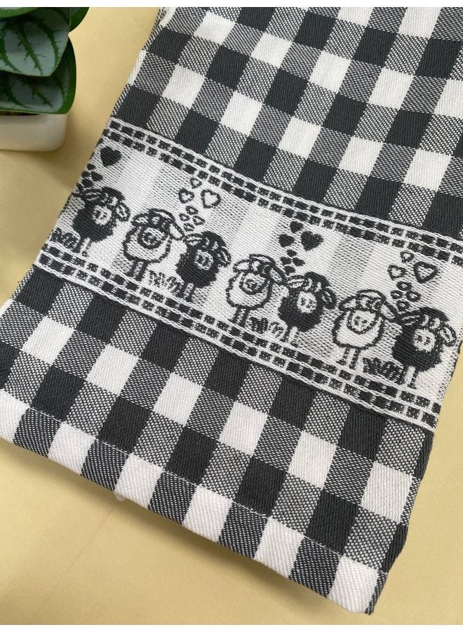 توالا منشفة مطبخ قطنية ٥٠*٧٠نمط مربعات بيضاء وسوداء مع رسومات على شكل انغام - Image 5