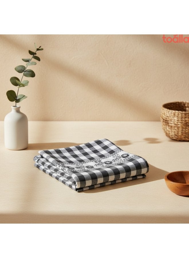 توالا منشفة مطبخ قطنية ٥٠*٧٠نمط مربعات بيضاء وسوداء مع رسومات على شكل انغام - Image 3