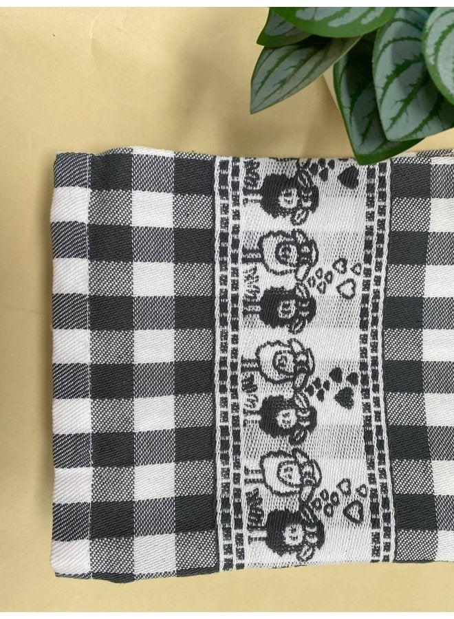 توالا منشفة مطبخ قطنية ٥٠*٧٠نمط مربعات بيضاء وسوداء مع رسومات على شكل انغام - Image 4