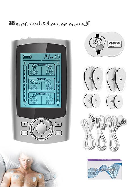 Electric Shock Therapy Pulse Massager, Pain Relief Muscle Stimulator, Dual Channel 36 Modes Digital Electric Shock Therapy Equipment (Silver)