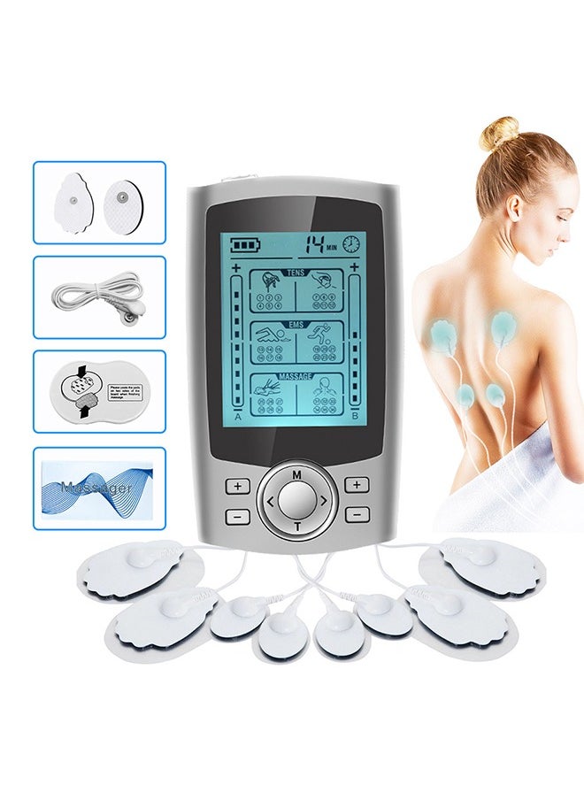 Electric Shock Therapy Pulse Massager, Pain Relief Muscle Stimulator, Dual Channel 36 Modes Digital Electric Shock Therapy Equipment (Silver)