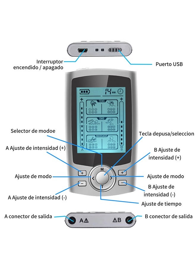 Electric Shock Therapy Pulse Massager, Pain Relief Muscle Stimulator, Dual Channel 36 Modes Digital Electric Shock Therapy Equipment (Silver)