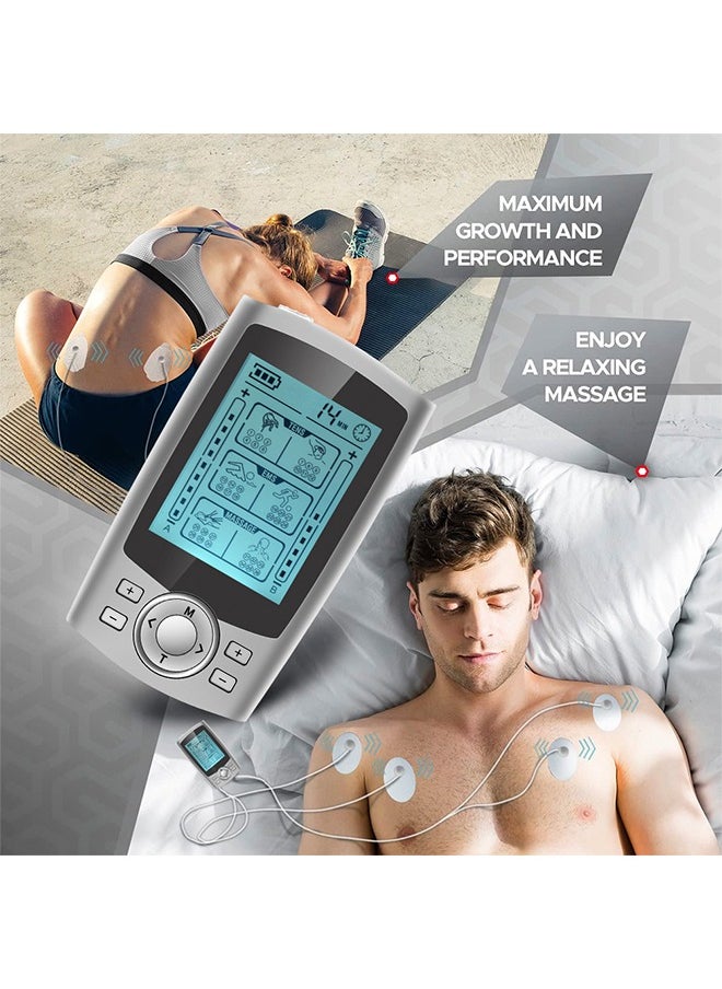 Electric Shock Therapy Pulse Massager, Pain Relief Muscle Stimulator, Dual Channel 36 Modes Digital Electric Shock Therapy Equipment (Silver)