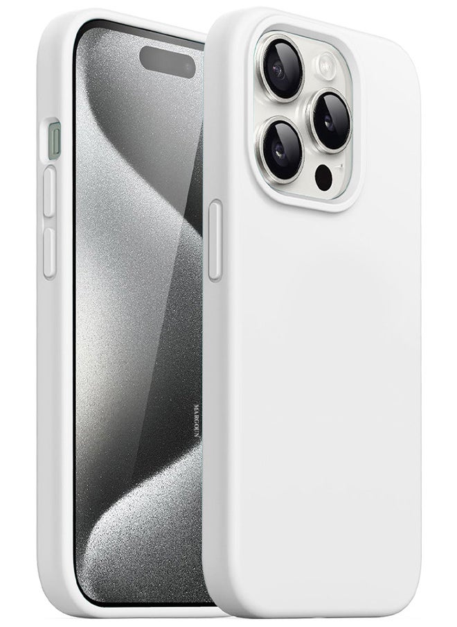 CATANES - iPhone 15 Pro Max Case Silicone Case Full Body Protective Cover Shockproof Slim Phone Case Anti-Scratch Soft Microfiber Lining White - Image 1
