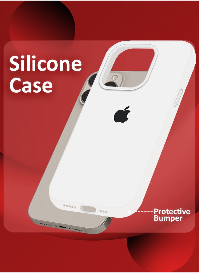 CATANES iPhone 15 Pro Max Case Silicone Case Full Body Protective Cover Shockproof Slim Phone Case Anti-Scratch Soft Microfiber Lining White  - Image 4