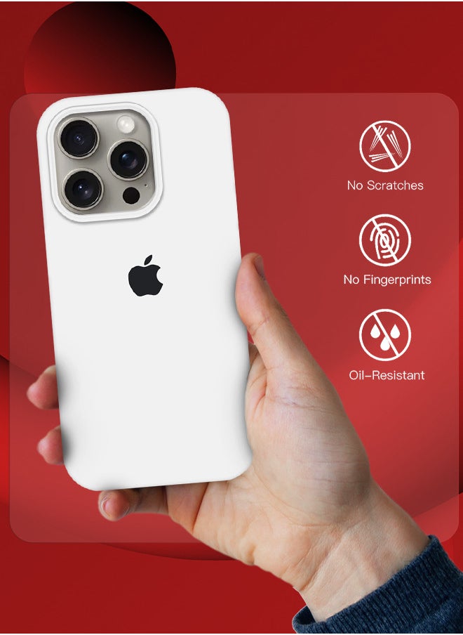 CATANES iPhone 15 Pro Max Case Silicone Case Full Body Protective Cover Shockproof Slim Phone Case Anti-Scratch Soft Microfiber Lining White  - Image 5