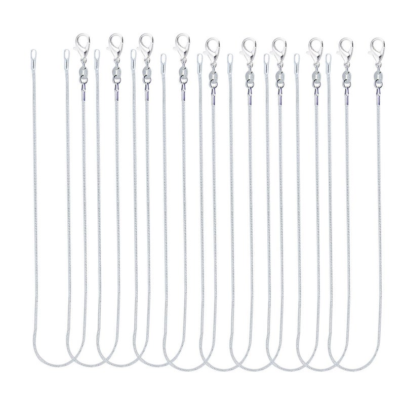 CrazyPiercing 10pcs 24 Inch Silver Plated with 925 Stamp 12mm DIY Snake Chain Charms Link Necklace With Lobster Clasps for Jewelry Making 24