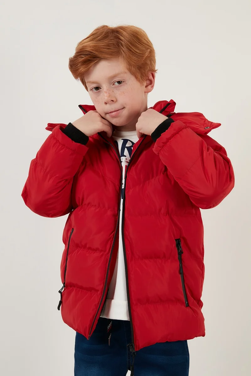 ليلا Plush Lined Removable Hooded Winter Coat with Pockets Boys' Coat 5761587