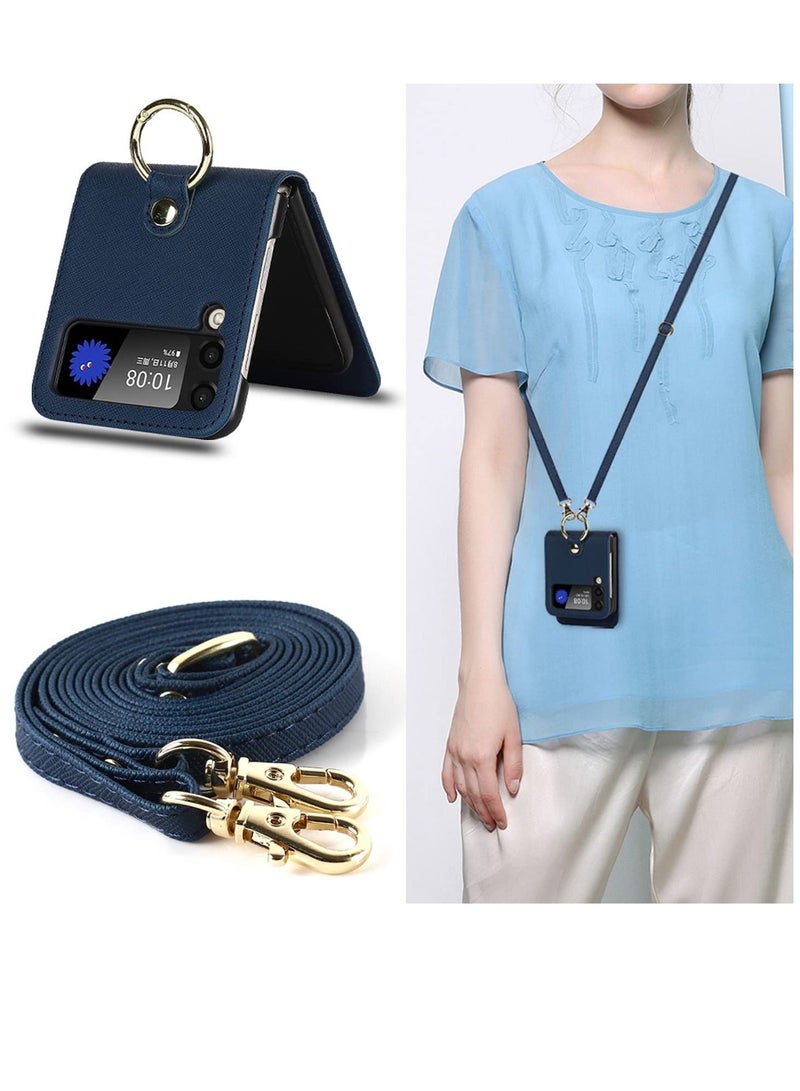 Y&D Case for Galaxy Z Flip 3 5G, Compatible with Samsung 3(2021) Leather Wallet Case, Adjustable Crossbody Lanyard Durable Card Slots Ultra Slim Luxury Cover (Navy Blue)  - Image 2