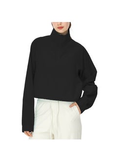 Alo Spring and Autumn New Yoga Half-zip Stand Collar Windproof Sweatshirt Jacket Sports Fitness Womens Drawstring Elastic Sleev Black