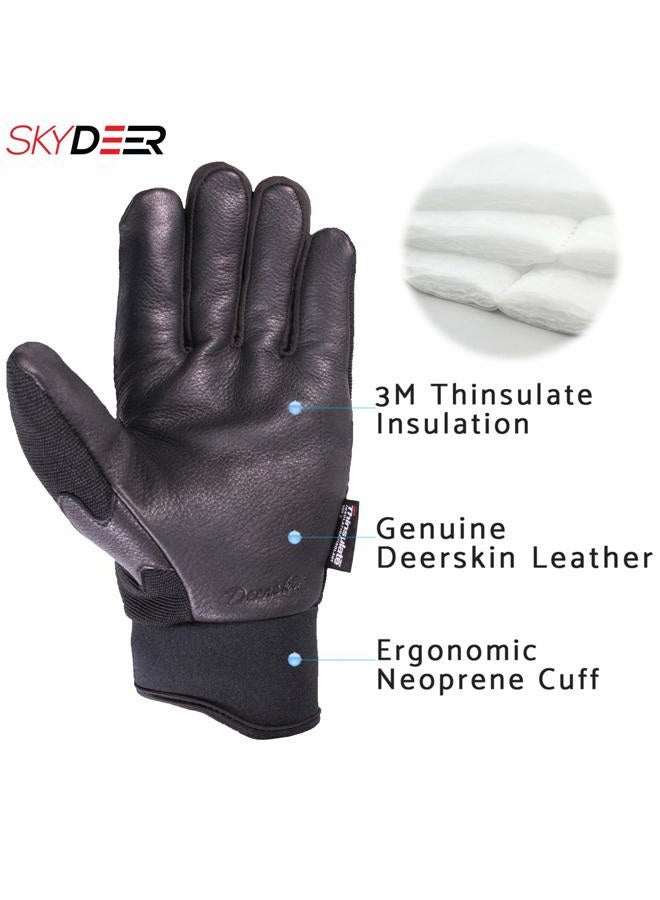 SKYDEER Deerskin Leather Winter Gloves for Men and Women, Durable and Soft Water Resistance Shell, Windproof Stretch Spandex Back, 100G 3M Thinsulate Insulation (SD2251T/XL) - Image 4