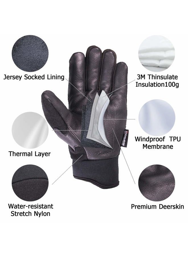 SKYDEER Deerskin Leather Winter Gloves for Men and Women, Durable and Soft Water Resistance Shell, Windproof Stretch Spandex Back, 100G 3M Thinsulate Insulation (SD2251T/XL) - Image 2