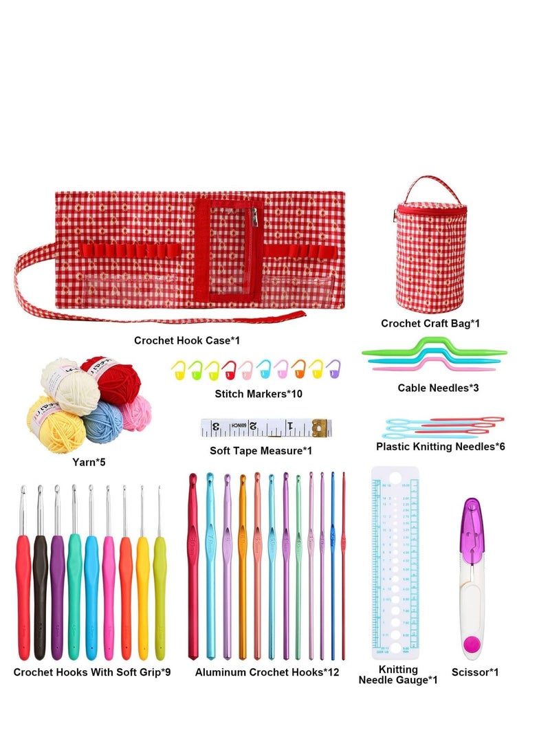SYOSI 50PCS Crochet Set, DIY Hand Knitting Tools, Detachable Starter Crochet Kit, Ergonomic Crochet Hooks with Plaid Bag, DIY Hand Knitting Art Tools for Beginners Adults and Kids Crochet Lovers  - Image 3
